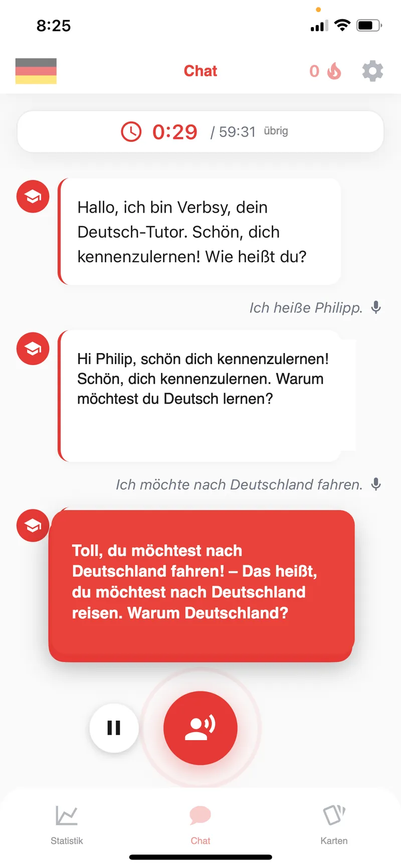 Verbsy AI conversation interface