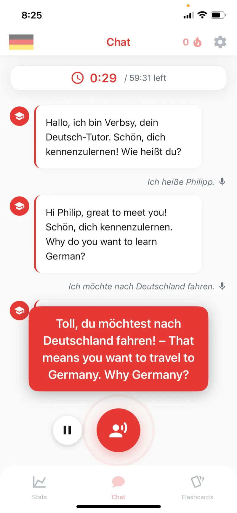 Verbsy AI conversation interface