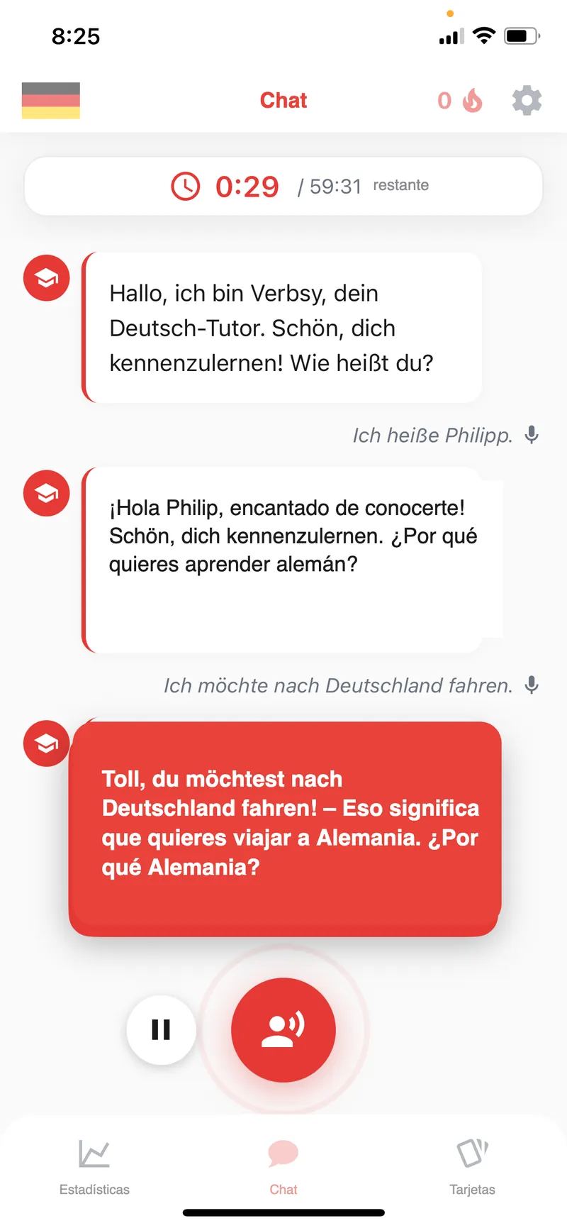 Verbsy AI conversation interface