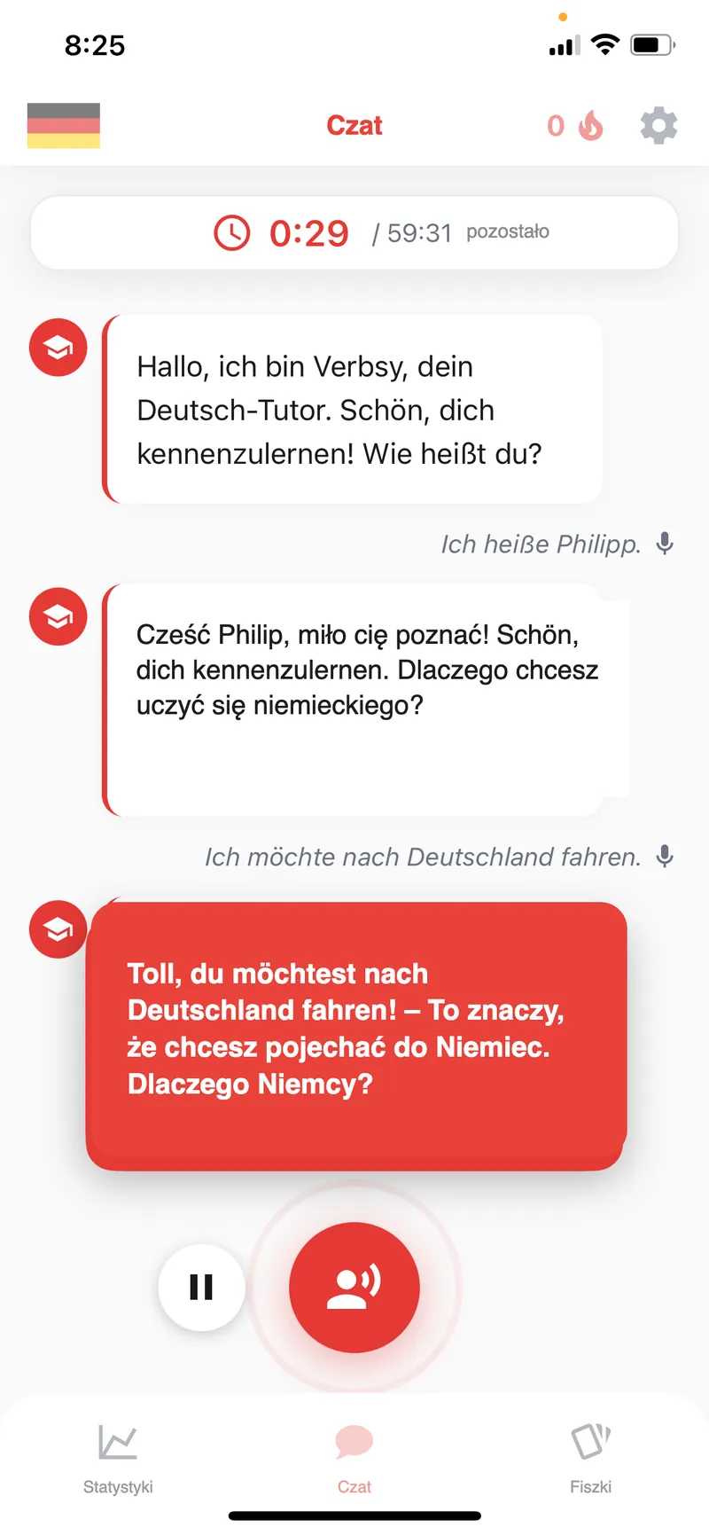 Verbsy AI conversation interface