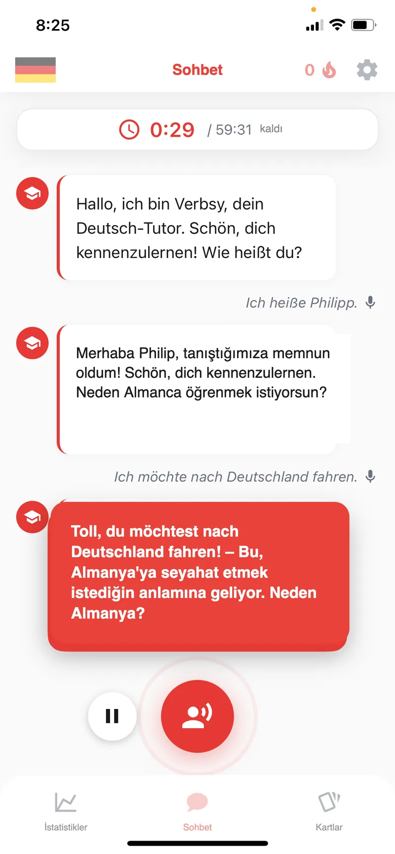 Verbsy AI conversation interface